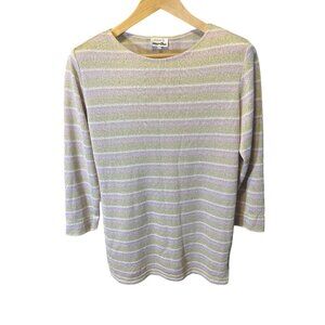 Design by Martha Gray and Violet Striped Three-Quarter Sleeve Crew Neck Top